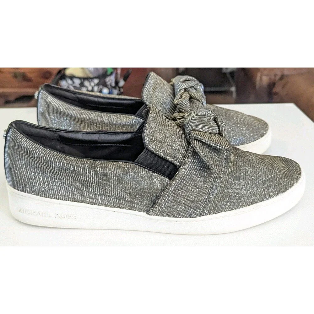 Michael Kors Willa Metallic Gold Silver Bow Slip On Sneaker Shoes Women Sz 11M